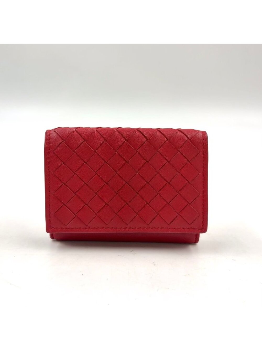 Bottega Veneta Intrecciato Bicolor Tiny Leather Red Mini Trifold Wallet